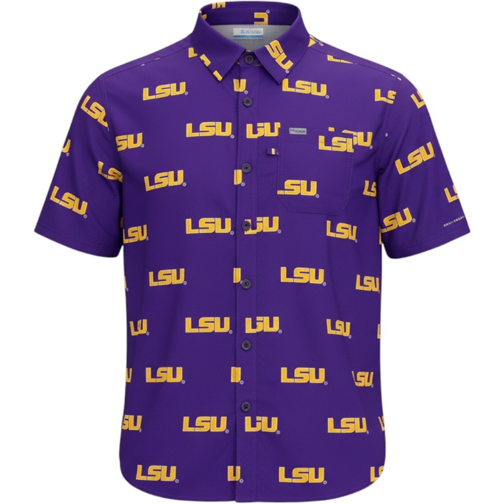 Columbia PFG LSU Tigers Shirt Mens XXL Purple Fishing Button Up Omni-Shade Gear
